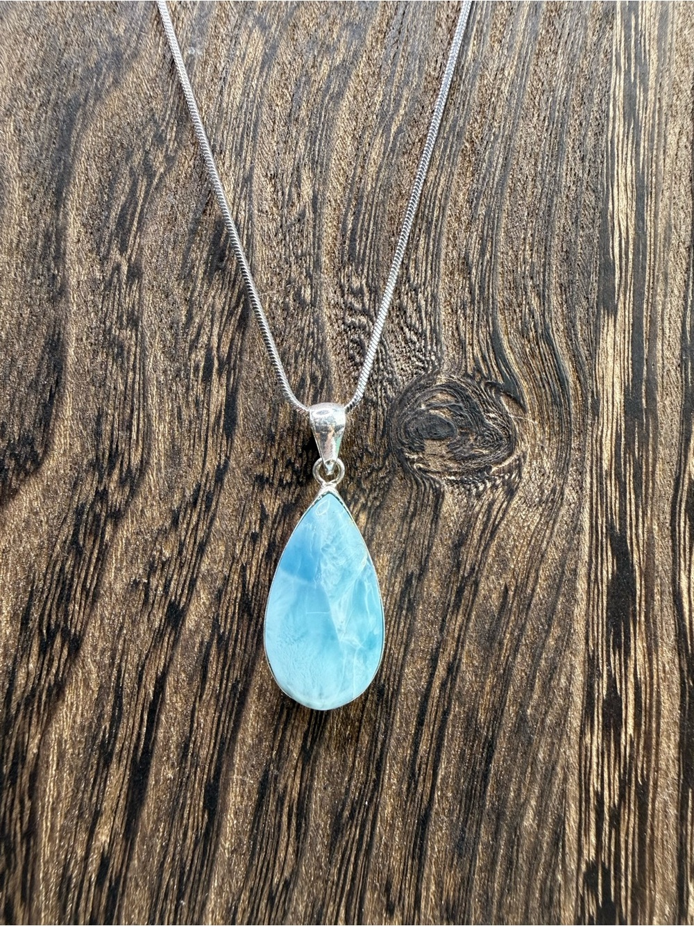 Larimar & Sterling Silver Teardrop Pendant Necklace - Gemstone, Crystal, DR